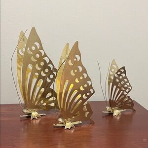 Brass Butterfly Table Decor - Gold Metal Wing Sculptures
